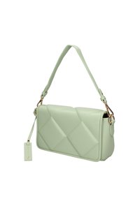Mintgroene handtas van synthetisch leer, met een gequilt textuur, een afneembare schouderband en accenten van goudkleurig beslag.