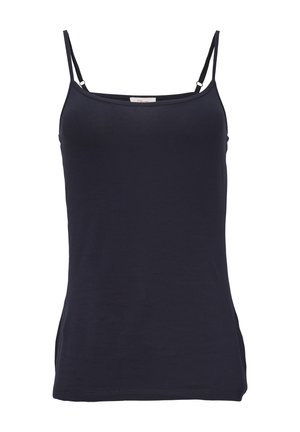 Navy blauwe cami-top met verstelbare spaghettibandjes, gemaakt van een zachte katoenmix, met een slim-fit ontwerp en een gladde textuur.