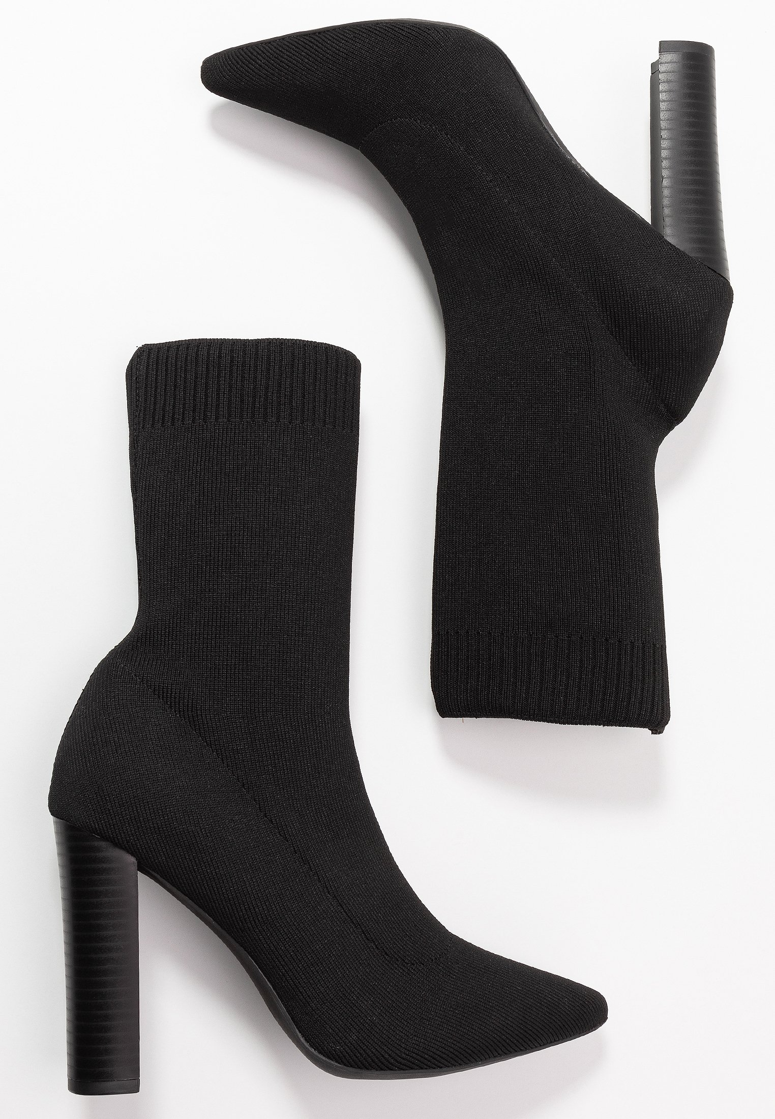 black stacked heel booties