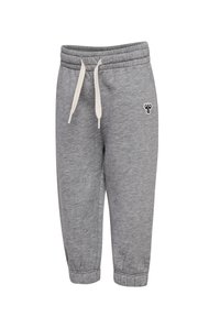 Grå bomullssweatpants med dragsko i midjan, avslutade ben och en liten broderad logotyp på vänster ben. Mjuk textur och avslappnad passform.