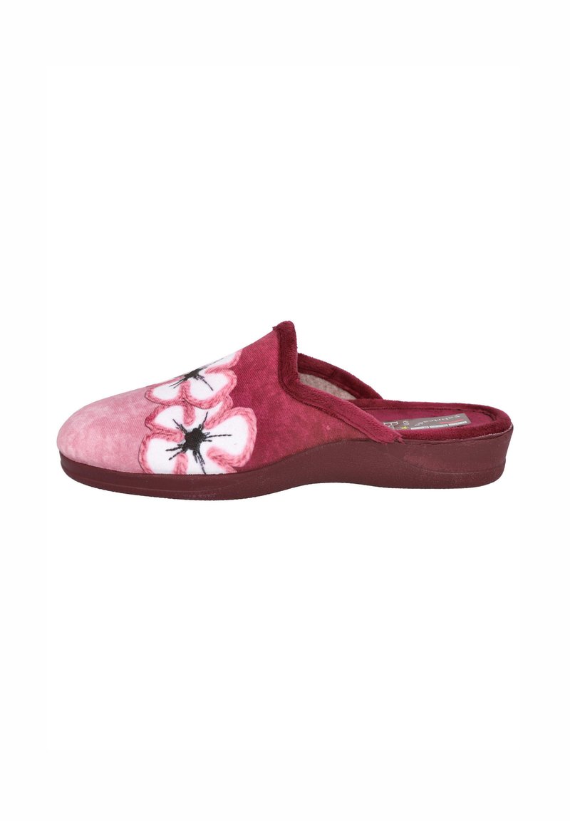 Zapatilla de casa rosa para mujer, con bordado floral, parte superior de tela suave y suela acolchada para mayor confort en interiores.