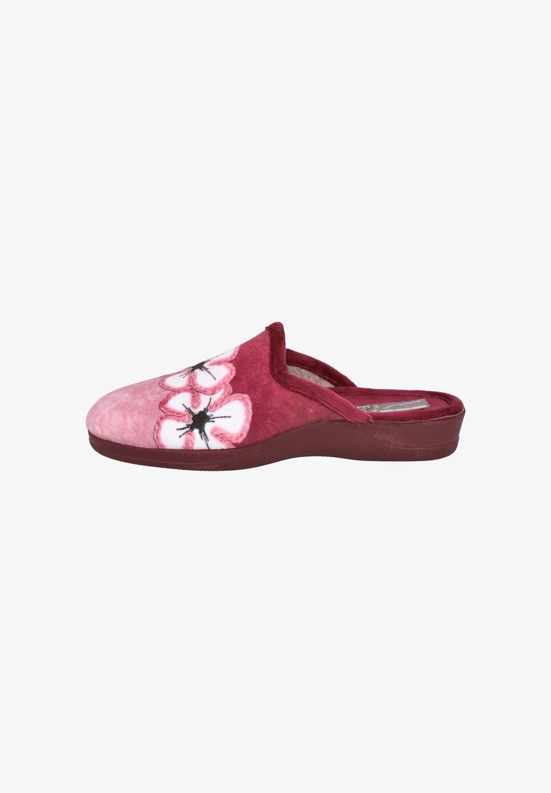 Zapatilla de casa rosa para mujer, con bordado floral, parte superior de tela suave y suela acolchada para mayor confort en interiores.