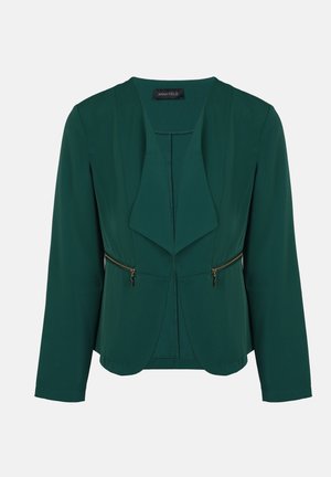 Veste verte légère avec un col cranté, deux poches zippées et des manches longues. Texture lisse et coupe ajustée. Marque : Anna Field.