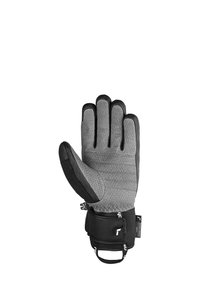 Guanto invernale grigio con accenti neri, motivo testurizzato, dita imbottite, cinturino regolabile al polso e palmo rinforzato per la presa.