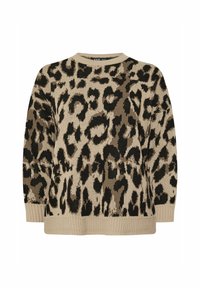 Stickad tröja med ett leopardmönster i beige och svart. Rund halsringning och ribbad mudd med en avslappnad passform.