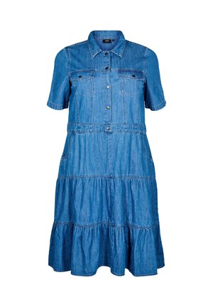 Zizzi, IN MIDILÄNGE MIT KNÖPFEN UND KURZEN ÄRMELN - Denimkjoler - blue denim