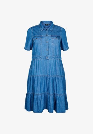 Zizzi, IN MIDILÄNGE MIT KNÖPFEN UND KURZEN ÄRMELN - Denimkjoler - blue denim