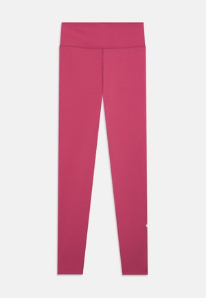 Rózsaszín leggings, rugalmas anyagból készült, magas derékkal, sima textúrával és illeszkedő szabással, látható minták vagy fémrészek nélkül.
