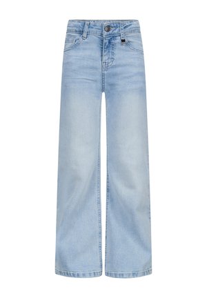 Lichtblauwe wijdvallende jeans van denim, met een knoopsluiting, vijf zakken en subtiele vervaging voor een casual uitstraling.