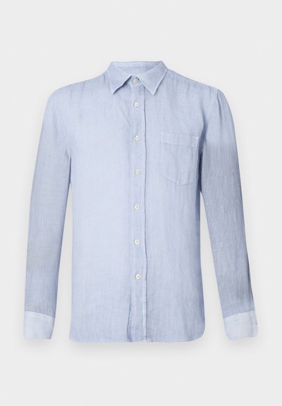 Ανοιχτό μπλε λινο πουκάμισο με γιακά, μακριά μανίκια, τσέπη στο στήθος και κλείσιμο με κουμπιά. Διαθέτει υφαντό ύφασμα και χαλαρή εφαρμογή.