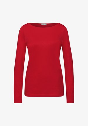 Röd långärmad skjorta i mjuk bomull. Har en vid rund halsringning och en åtsittande kropp med rak nederkant. Minimalistisk design utan mönster.