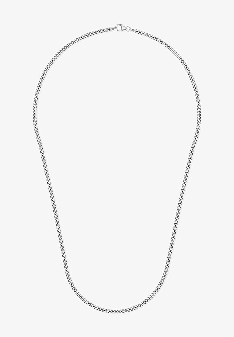 Sølv kædedesign med en glat, skinnende finish. Den har en klassisk led-design og en sikker lukning, der er velegnet til hverdagsbrug.