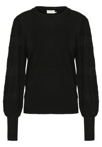 Svart stickad tröja med rund halsringning och långa ärmar. Ärmarna har detaljer med strukturerad mönsterdesign. Ribbad mudd. Klassisk passform.