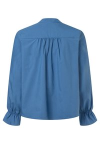 Blauses Langarmshirt mit gerafftem Rücken, Rüschenausschnitten, spitzem Kragen und glattem Stoff. 