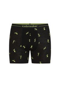 Svarta boxershorts med neongröna skidtämiska ikoner och "icebreaker"-logotyp på midjebandet.