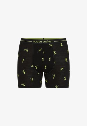 Sorte boxer briefs med neongrønne ski-tema ikoner og "icebreaker" branding på kanten.