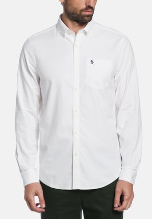 Weißes Langarmhemd mit button-down Kragen, ausgestattet mit einer Brusttasche und einem Pinguin-Logo. Hergestellt aus glattem Stoff mit schlichtem Design.