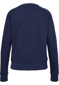 Sweat-shirt bleu marine avec un col rond, des manches raglan longues et des poignets et un ourlet côtelés. Fabriqué en tissu doux et texturé pour le confort.