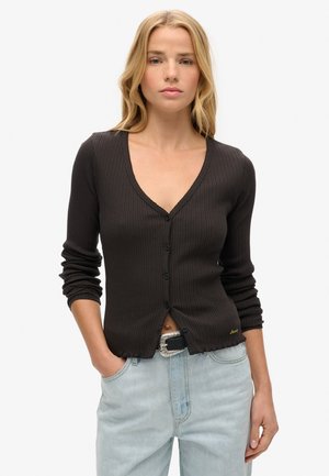 Superdry & Co BUTTON THROUGH LONG SLEEVE - Chaqueta de punto - bison black