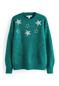 Tee-farbenes Sweatshirt aus strukturiertem Stoff, mit fünf metallischen silbernen Stern-Applikationen auf der Vorderseite, sowie gerippten Bündchen und Saum.