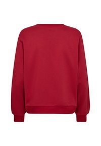 Rode katoenen sweatshirt met lange mouwen, geribde halslijn en manchetten, met een effen kleur ontwerp en een zachte textuur.