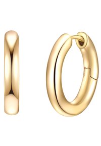 Guldpläterade hängande örhängen med en slät, rund design och en säker spänne. Ytan är polerad för en glänsande finish.