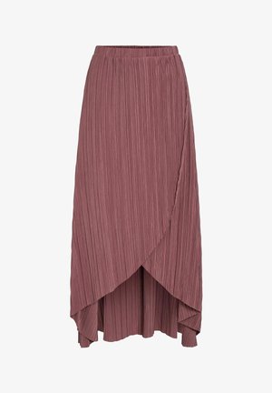 Lila pliseerattu kietaisuhame, jossa joustava vyötärönauha ja epäsymmetrinen korkea-matala helma.