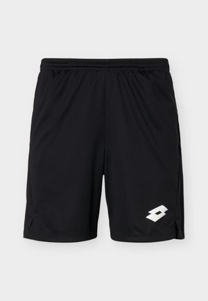 Svarte treningsshorts med elastisk midjebånd og hvit logo på venstre ben mot hvit bakgrunn.