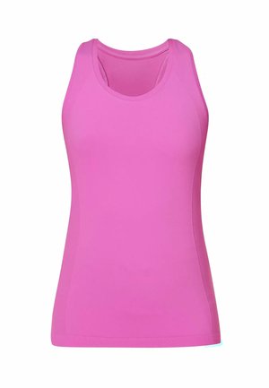 Felroze mouwloze sporttop met een ronde hals en racerback ontwerp.