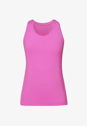 Felroze mouwloze sporttop met een ronde hals en racerback ontwerp.