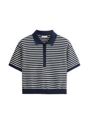 OYSHO, STRIPED KNIT POLO SHIRT - Poloshirt - metallic blue