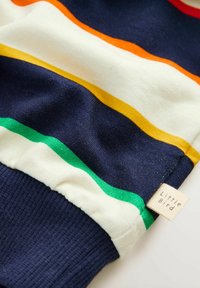 Baumwoll-Sweatshirt mit horizontalen Streifen in Marineblau, Cremé, Gelb, Orange und Grün. Mit einem "Little Bird"-Label an der Saum.