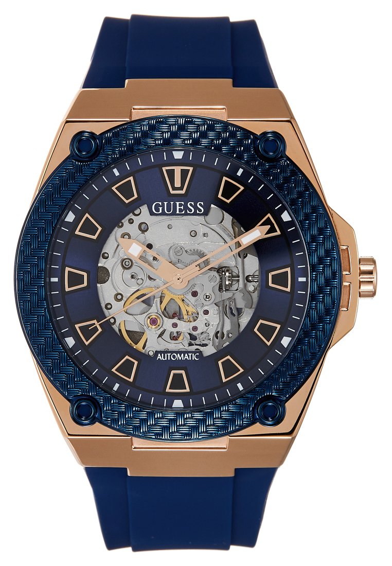 guess blue rose gold watch