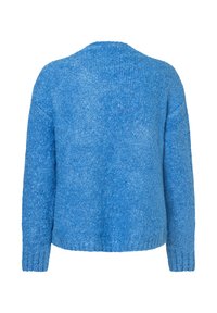 Blauer, strukturierter Pullover mit rundem Halsausschnitt, langen Ärmeln sowie gerippten Bündchen und Saum. Das weiche Material verleiht ein gemütliches Aussehen.