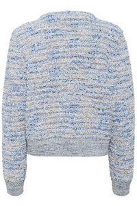 Getextureerde cropped sweater in blauwe, beige en grijze tinten; beschikt over lange mouwen, een ronde hals en geribde zomen en manchetten.