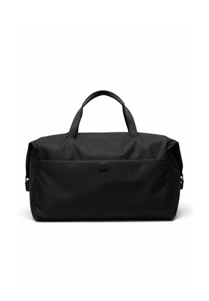 Sac de sport souple noir avec double poignées et une poche frontale zippée, conçu pour les voyages et un usage quotidien.