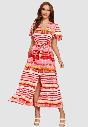 Outfitters Nation, VESTIDO ESTAMPADO MULTICOLOR CON CINTURÓN Y VOLANTE - Vestido camisero - multicolor
