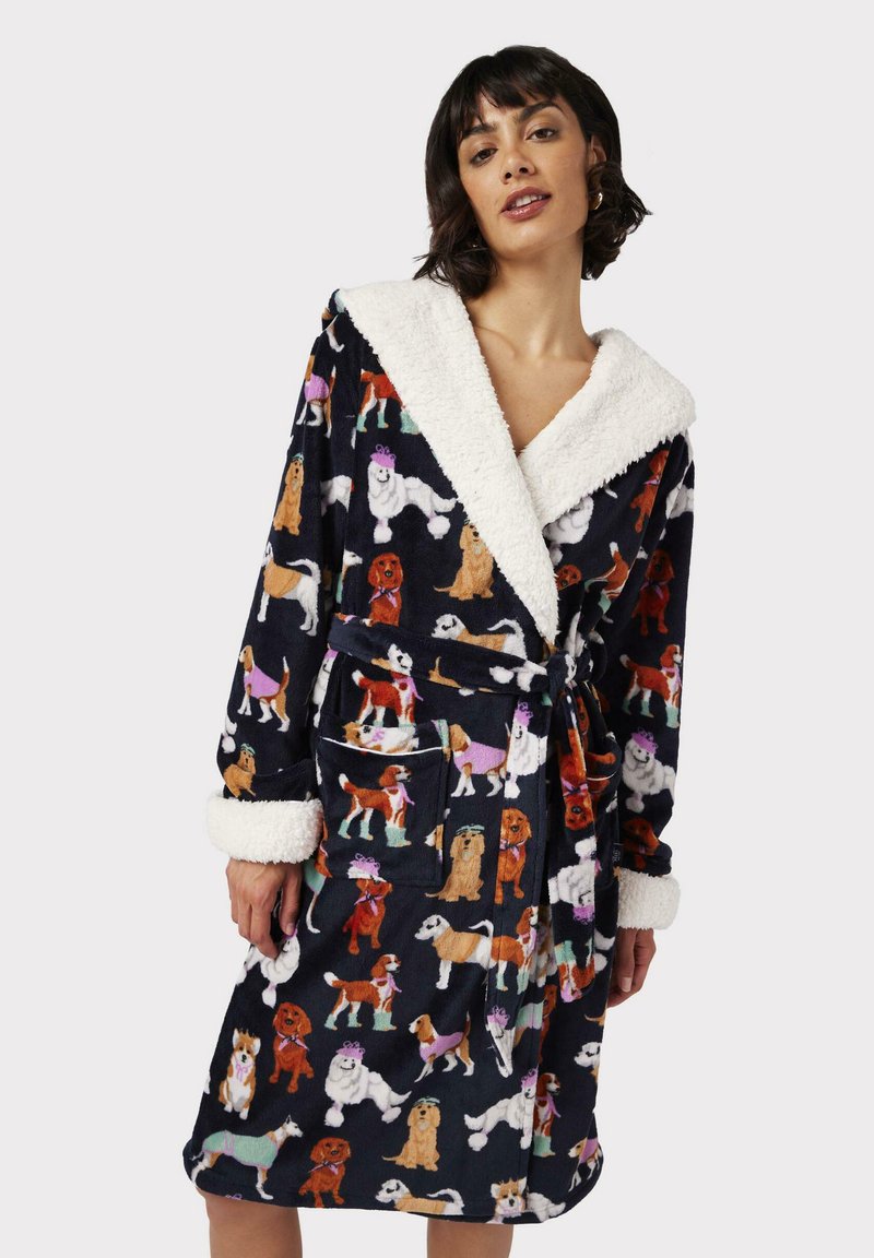 Chelsea Peers POSH DOGS PRINT Dressing gown NAVY/dark blue Zalando.ie