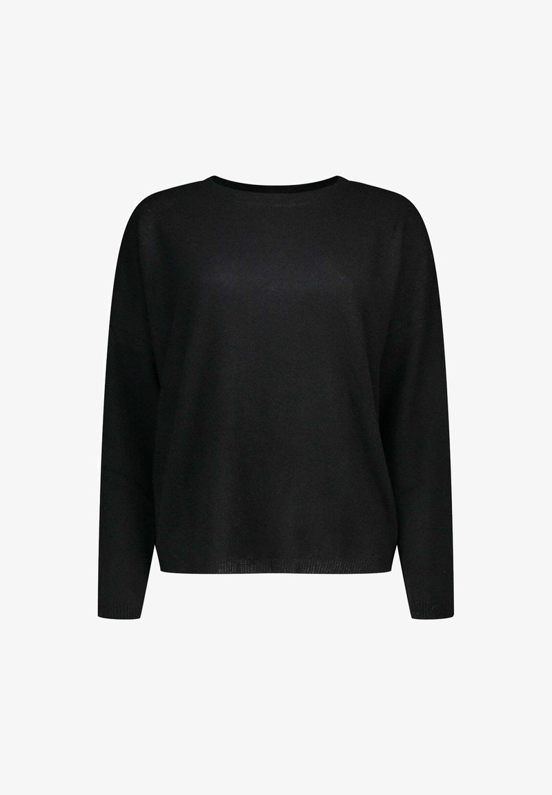 Maglione nero con collo rotondo e maniche lunghe. Realizzato in tessuto morbido, presenta una vestibilità comoda e una texture sottile.