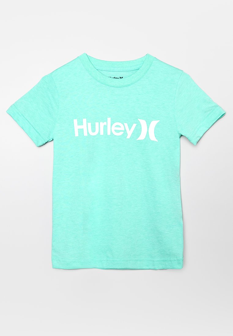 Lichtgroene T-shirt met korte mouwen gemaakt van katoen, met een witte "Hurley" logo in het midden. Glad textuur, crew neck ontwerp.