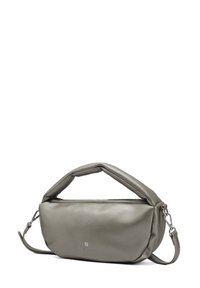 Borsa in pelle grigia con una forma morbida e arrotondata, dotata di un manico strutturato e di una tracolla staccabile. Logo discreto impresso sul davanti.