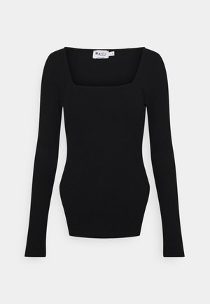 SQUARE NECK SLIT TOP - Top s dlouhým rukávem - black