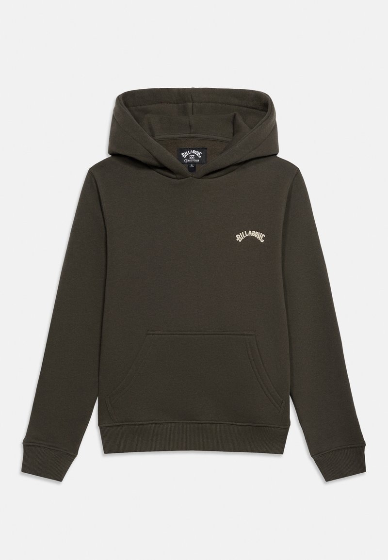 Φούτερ με κουκούλα σε σκουροπράσινο ελαιόχρωμο, με τσέπη καγκουρό και μικρό λευκό λογότυπο "Billabong" στο αριστερό στήθος.