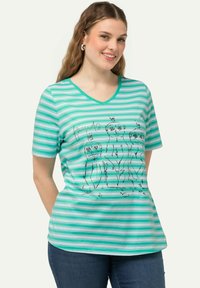 Ulla Popken STRIPED ANIMAL GRAPHIC - Camiseta estampada - turquoise green