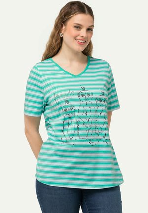 Ulla Popken STRIPED ANIMAL GRAPHIC - T-shirt imprimé - turquoise green