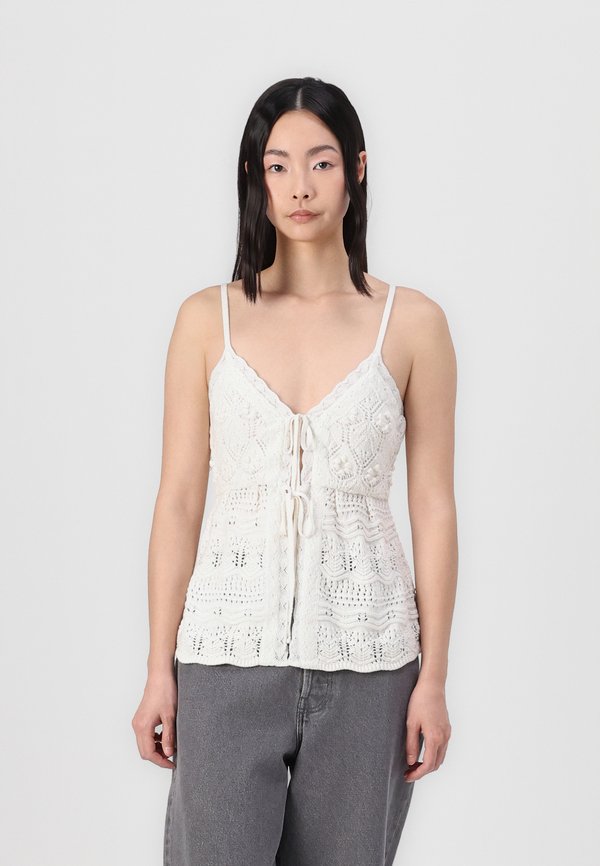 Crochet-Style Tie-Front Sweater Tank - Top - cloud dancer