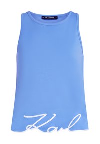 Hellblaues ärmelloses Top mit rundem Halsausschnitt und leicht ausgestellter Silhouette. Mit weißem, gesticktem "Karl"-Logo am Saum.