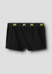 Boxers de algodón negros con un logo amarillo en la cinturilla elástica. Presentan un ajuste ceñido y una textura suave, adecuadas para el uso diario.