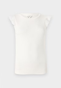 Vit ärmlös topp med ribbad textur, med spetsfåll i axlarna och rund halsringning.