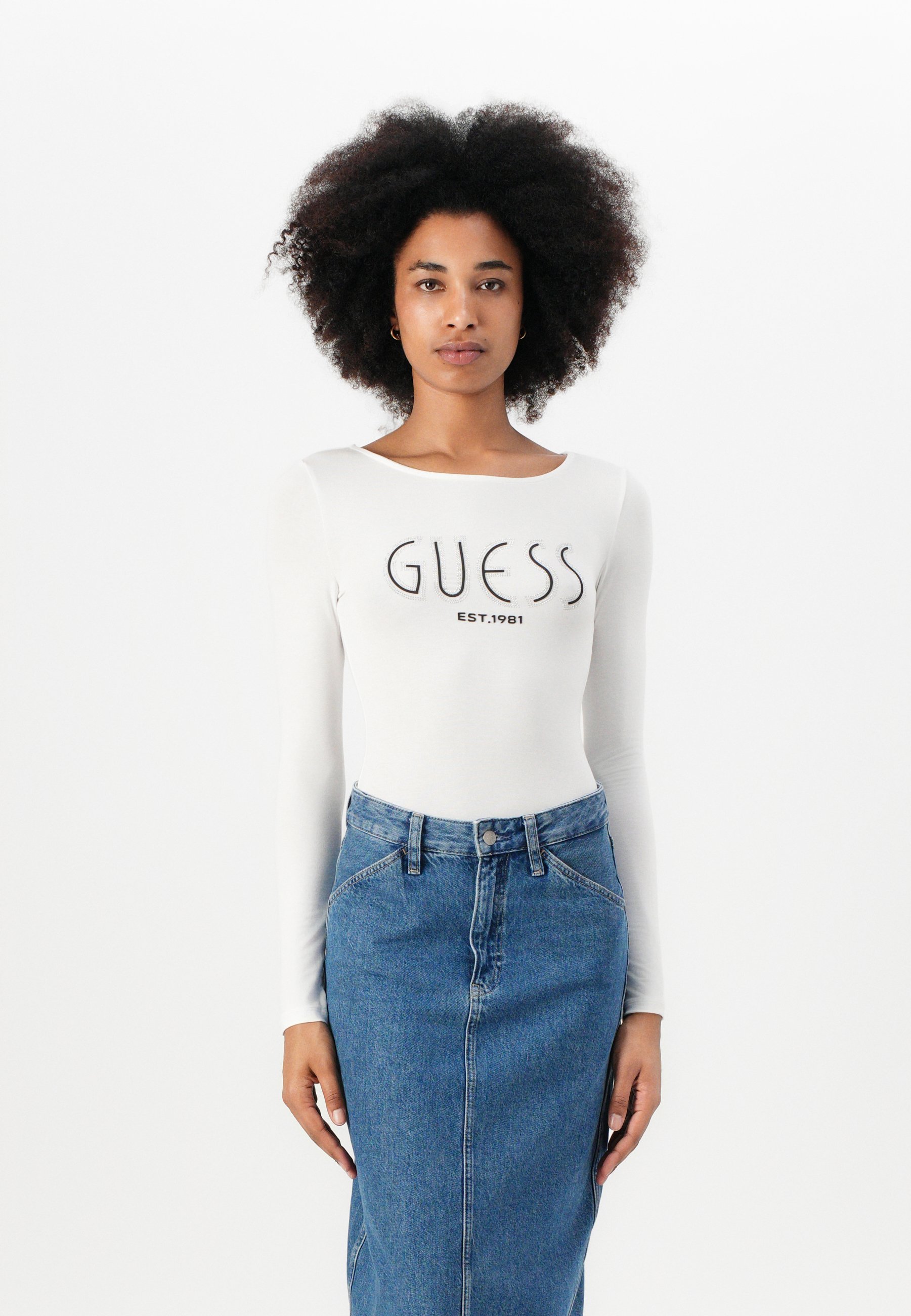 Guess NEVA HOTFIX LOGO BODY T-shirt à manches longues pure